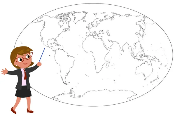 Επιχειρηματίας που δείχνει στο διάνυσμα Παγκόσμιος Χάρτης — Διανυσματικό Αρχείο
