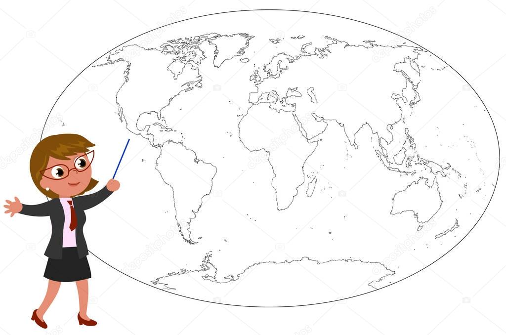 Businesswoman showing on worldmap vector