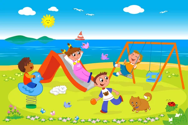 Playground at the seaside vector — Stock Vector