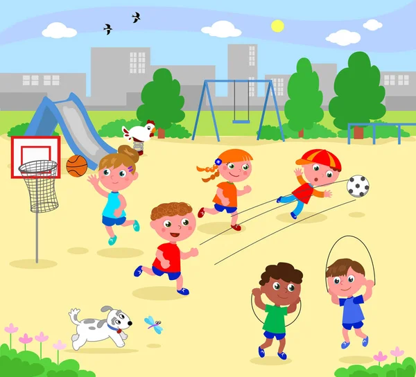 Niños deportivos en el parque — Vector de stock