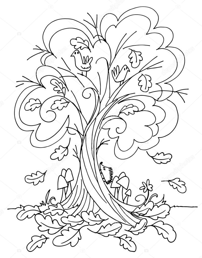 Árbol de otoño para colorear vector — Vector de stock © carlacastagno