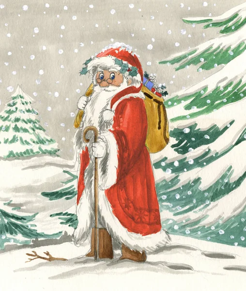 Traditioneller Weihnachtsmann mit Sack — Stockfoto