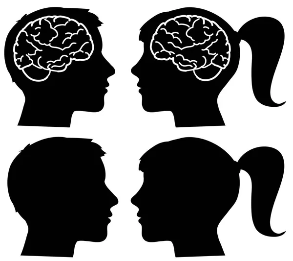 Human profiles silhouettes with brain — Stock Vector