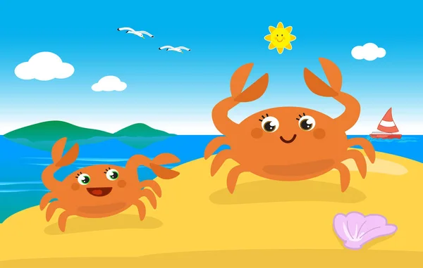 Ładny krab rodzina na plaży — Wektor stockowy