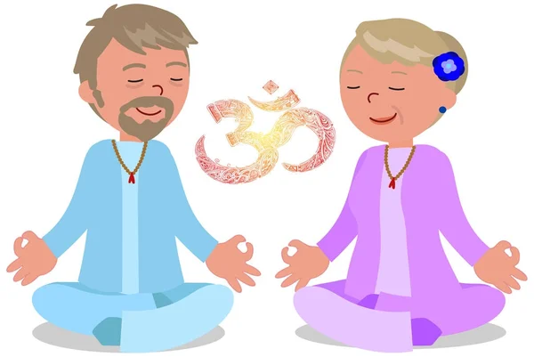 Couple sénior dans zen pose vecteur — Image vectorielle