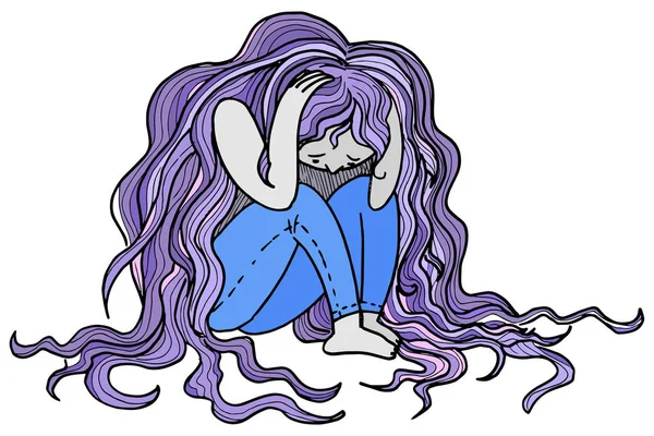 Sad depressed woman vector — Stock Vector