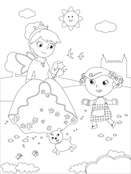 Coloriage magicien d'Oz 07 Dorothy et Glinda — Image vectorielle