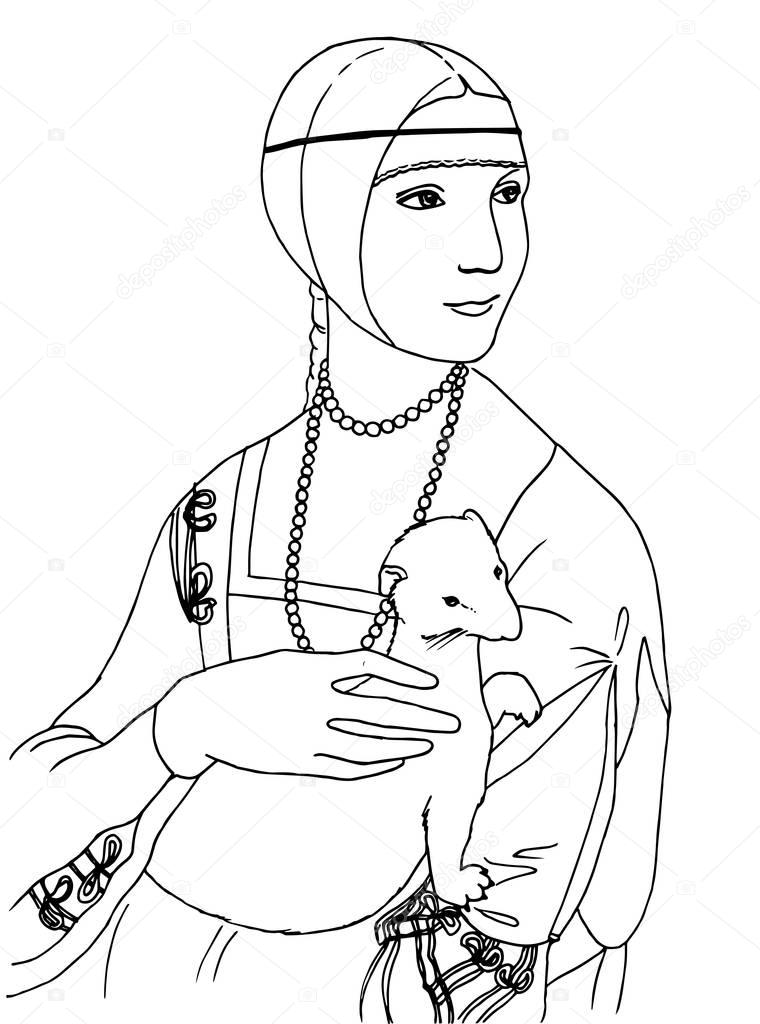 illustration of the lady with the ermine, Leonardo da Vinci artwork