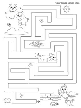 Üç küçük domuz oyun vektör labirent