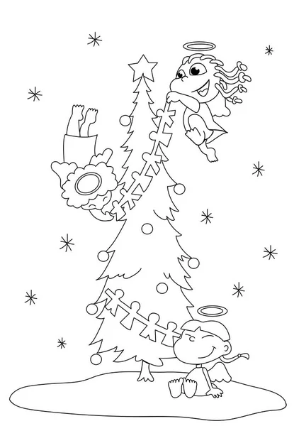 Anges décorant un vecteur d'arbre de Noël — Image vectorielle