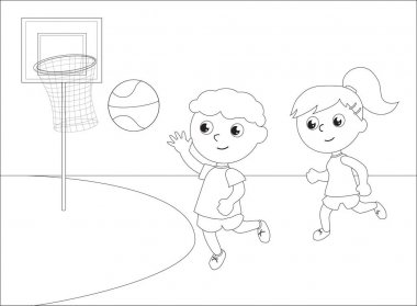 Basketbol siyah beyaz vektör çocuklar