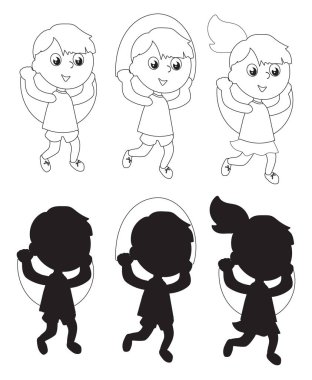 Vector silhouettes boyama ip atlayan çocuklar
