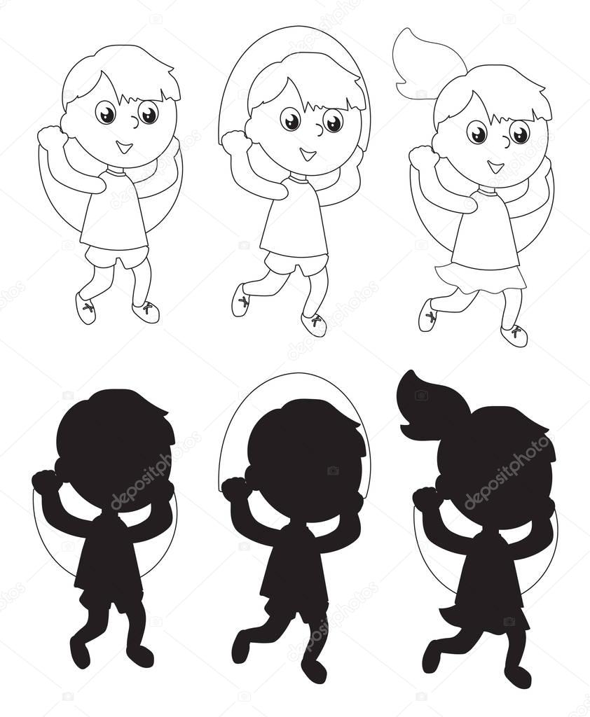 Imágenes: siluetas niños para colorear | Niños saltando la cuerda para