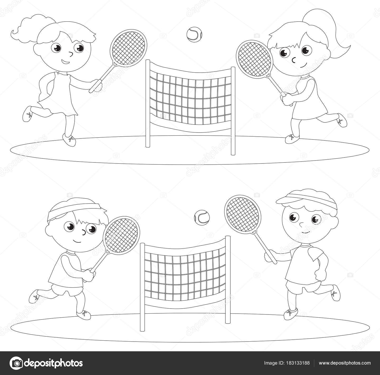 Kleurplaat Kinderen Spelen Van Tennis Vector Stockvector