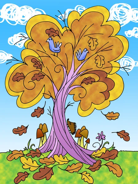 Tree in autumn cartoon illustration — Stock Photo, Image