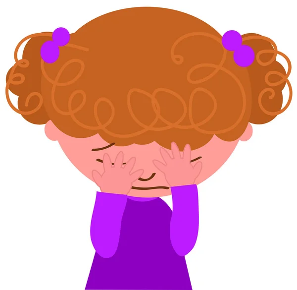 Unhappy Cartoon Cute Curly Girl Isolated Vector Illustration — Stock Vector
