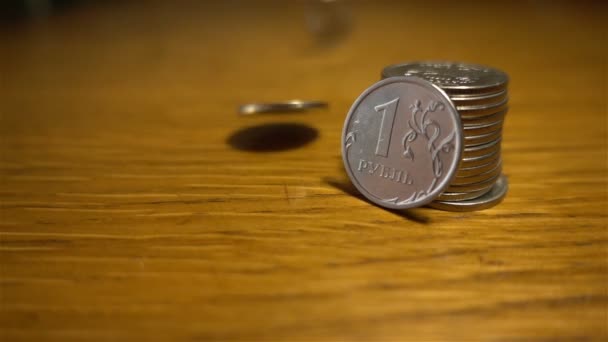 Rublos rusos primer plano monedas — Vídeos de Stock