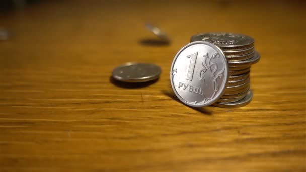 Rublos russos close-up moedas — Vídeo de Stock