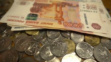 Rus ruble yakın çekim, sikke ve kağıt Hd