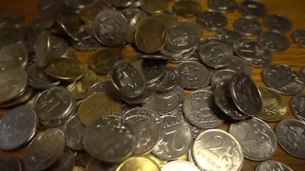 Rublos rusos primer plano monedas — Vídeos de Stock