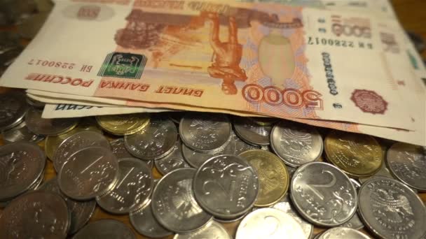 Rus ruble yakın çekim, sikke ve kağıt Hd — Stok video