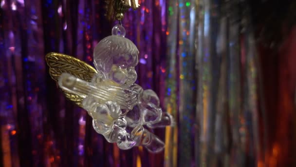 Yeni yıl. Noel kompozisyon mandalina, Noel ağaç dalları ve melek — Stok video