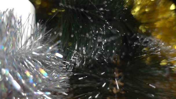 New Year. Christmas composition with branches of spruce and gift - close HD — Stock Video