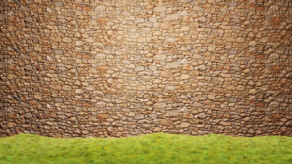 Brick wall and green grass 4k — Stock Photo, Image