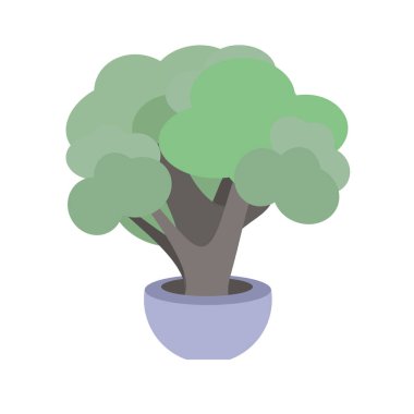 Beyaz arkaplanda çiçek tarhında bir ağaç