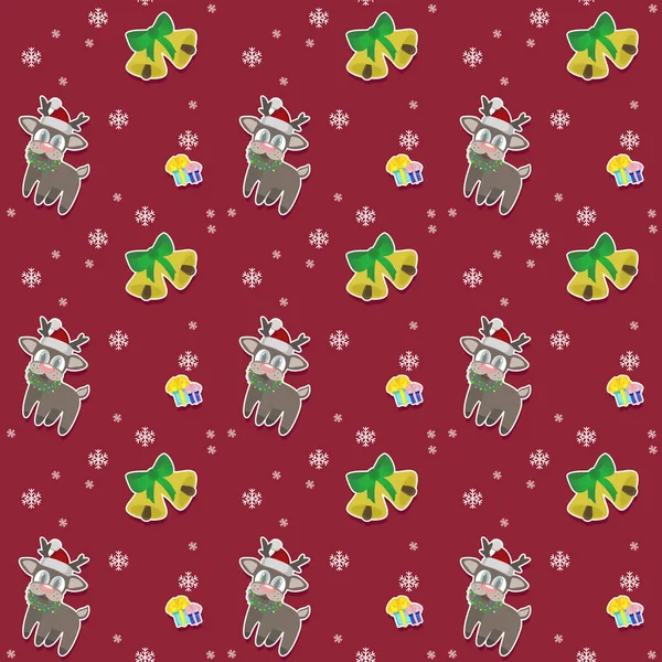 Рождественская текстура с оленем и колокольчиком и подарками — стоковое фото