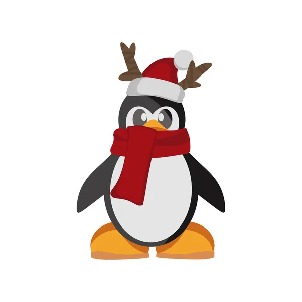 Cute christmas penguin in hat and scarf — Stock Photo, Image