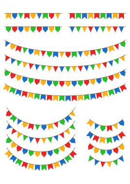Colorful flags hanging on strings of different length vector illustration clipart