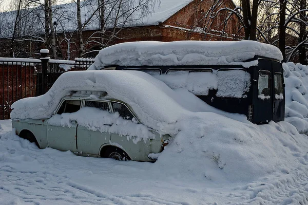 Snowdrift Covers Cars Old Cars Snowfall — Stock Photo, Image