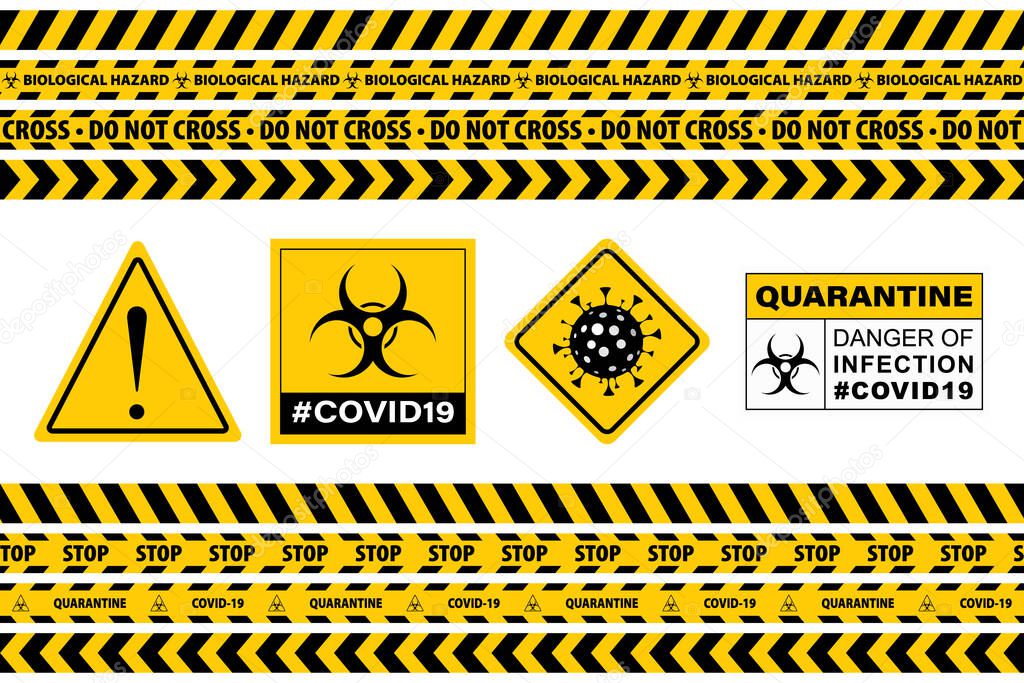 Stop Covid-19 Sign. Seamless Caution Warning Tape.