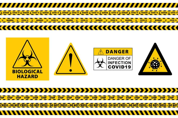 Stop Covid-19 Sign. Seamless Caution Warning Tape. — Stock Vector