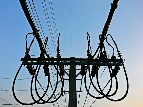 Close up of low voltage power pole