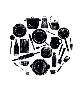  Öğeleri pişirme grunge Silhouettes