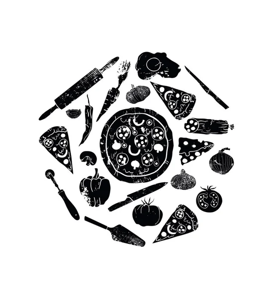 Vektör siyah pizza arka plan.