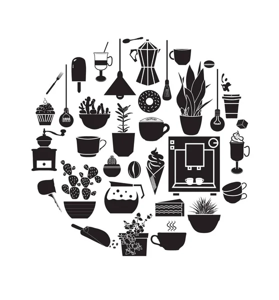 Cafe öğeleri. Daire illüstrasyon