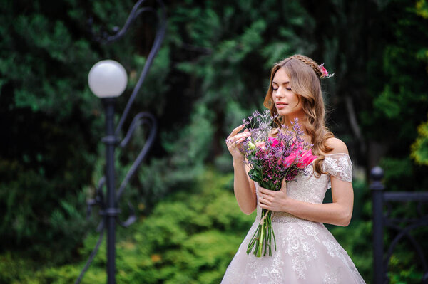 Outdoor summer portrait of young pretty cute girl.