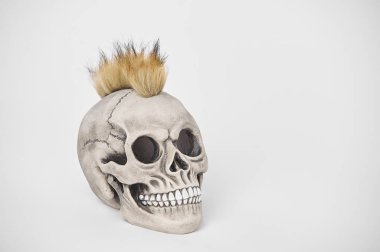 İzole edilmiş beyaz arka planda insan punk kafatasının yan portresi