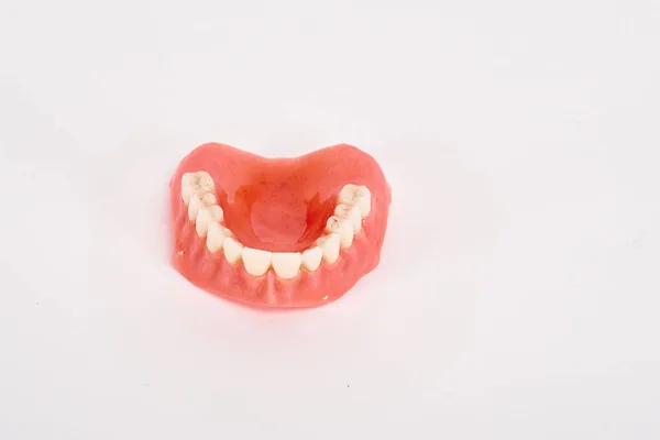 False Prosthes Dental Hygienist Checkup Concept Full Removable Plastic Denture — 스톡 사진