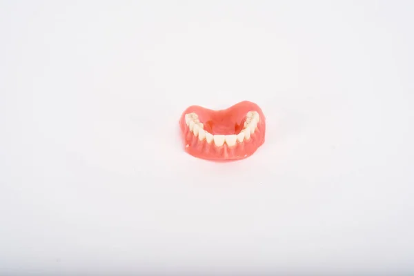 Falešné Protézy Koncept Kontroly Zubní Hygieny Plně Odnímatelné Plastové Promáčknutí — Stock fotografie