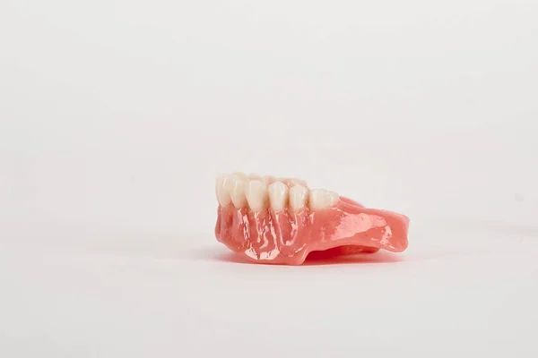 Falešné Protézy Koncept Kontroly Zubní Hygieny Plně Odnímatelné Plastové Promáčknutí — Stock fotografie