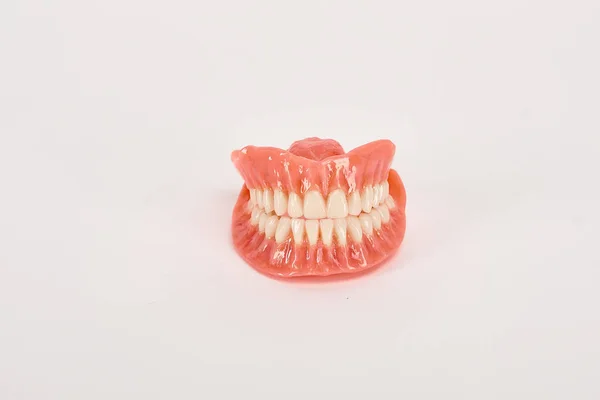 False Prostheses Dental Hygienist Checkup Concept Full Removable Plastic Denture — Stock Photo, Image