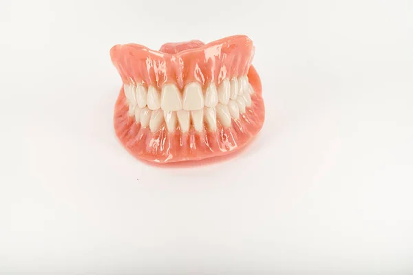 False Prostheses Dental Hygienist Checkup Concept Full Removable Plastic Denture — Stock Photo, Image