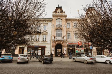 Lviv, Ukrayna - 22 Kasım 2017: Lviv şehir mimarisi. 