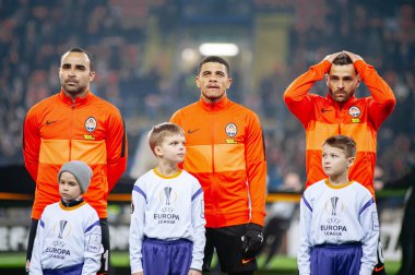 Kharkiv, Ukrayna - 20 Şubat 2020: Uefa Avrupa Ligi 'nde Shakhtar Donetsk Taison forveti Benfica' ya karşı. Fotoğrafta film sesi