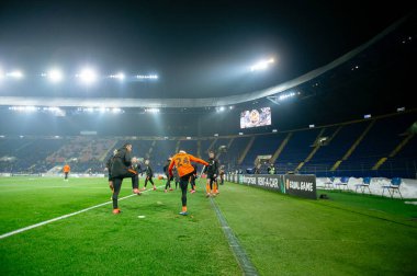 Kharkiv, Ukraine - February 20, 2020: Forward of Shakhtar Donetsk Taison in t-shirt with numbers Bryant during match vs Benfica. Film noise on photo