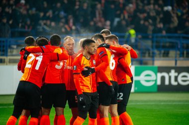 Kharkiv, Ukraine - February 20, 2020: Shakhtar celebrate goal. Europa League Shakhtar - Benfica